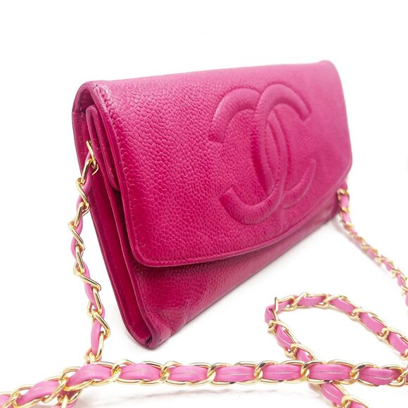 CHANEL Caviar Classic Leather Wallet Chain Flap Pink Purse Crossbody WOC - Picture 9 of 16